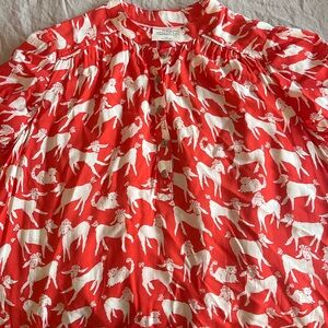 Anthropologie Red & White Poodle Print Blouse